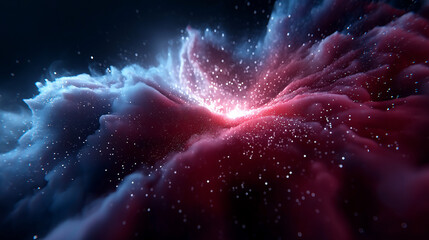 Kosmische Spiralgalaxie mit leuchtenden Sternen in rot-blauen Farbt&ouml;nen