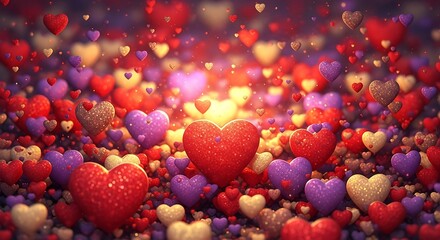 Vibrant Red Purple and Gold Hearts Background.