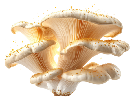 Golden Oyster Mushrooms Floating transparent background