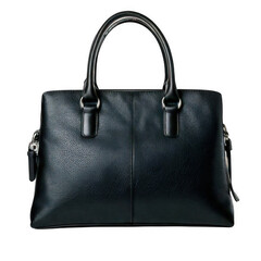  casual black leather women bag isolated on white background.