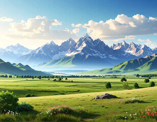 Large landscape with a distant mountain range on the horizon, cut out - stock png