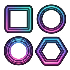 Neon Geometric Frames in Square Circle and Hexagon Shapes with Gradient Glow geometric shapes borders
