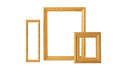 Three Ornate Gold Picture Frames Of Different Sizes On Black Background photo frame decorative