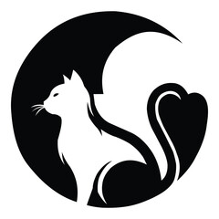 Creative design vector art of cat silhouette in yin yang symbol, black and white