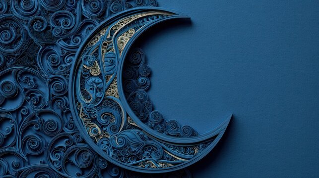 Intricate blue crescent moon design