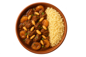 Moroccan meatball tagine with couscous, isolated on transparent background
