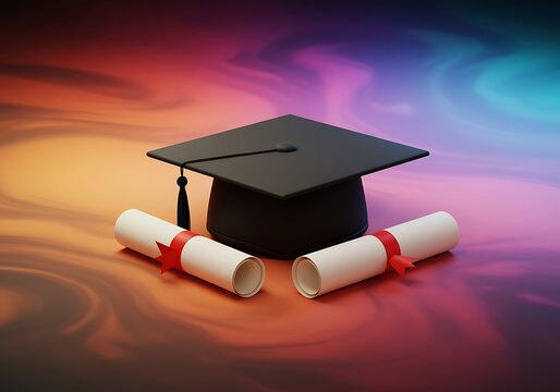 Graduation Cap and Diplomas Symbolizing Academic Achievement and Success with Colorful Background Education Concept Celebrating Completion of Studies