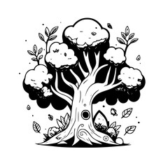 Cartoon tree with clouds vector illustration