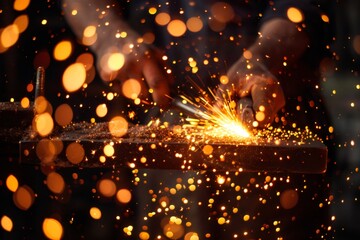 Blacksmith shaping metal with welding torch creating sparks