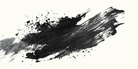 ink brushstroke on white background with visible splashes for watercolor style effect. grunge isolated on white background,	