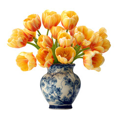 Tulips in Decorative Vase, isolated on transparent background PNG