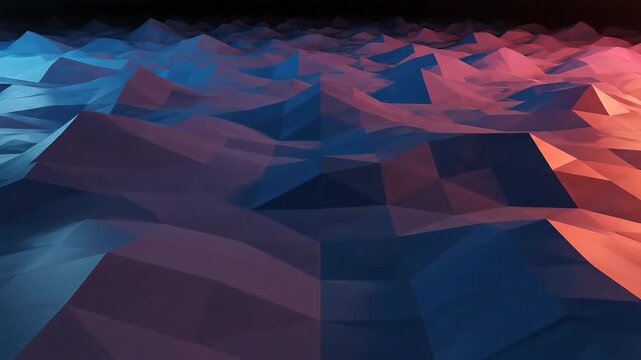 Abstract Low Poly Landscape with Neon Lighting.