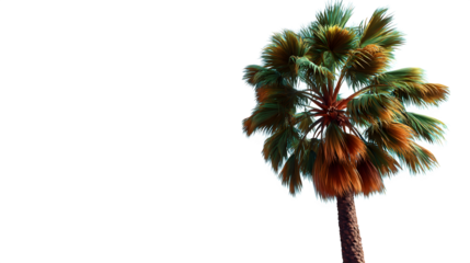 Palm tree in a tropical setting with bright blue sky isolated on transparent background