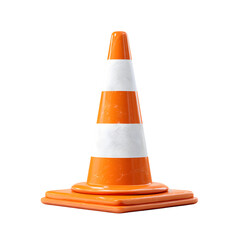 Orange-white striped traffic cone positioned vertical isolated on transparent background png 