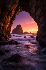 Rock arch with sunset lighting.