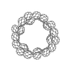 Artichoke wreath engraving in Mediterranean vegetable sketch style