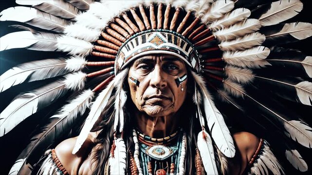 Native American Inspired Feather Headdress Portrait