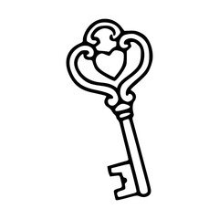 outline of a romantic heart key
