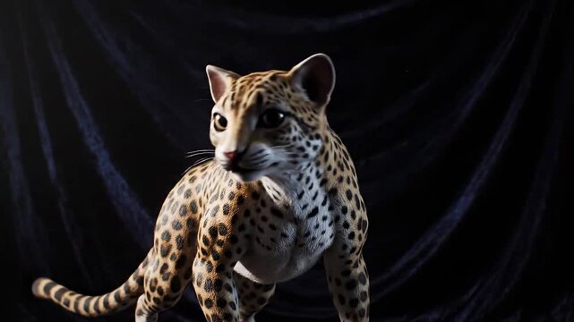 Beautiful Ocelot Cat Posing Elegantly in Studio Lighting.