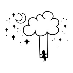 cosmic dreamer: swing to the cloud vector illustration