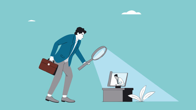 micromanaging boss, excessive supervision of employees, toxic manager monitoring employee work processes, micromanaging boss use a magnifying glass to keep an eye on employees working