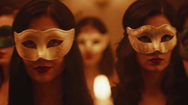 Mysterious masked women at an elegant masquerade party