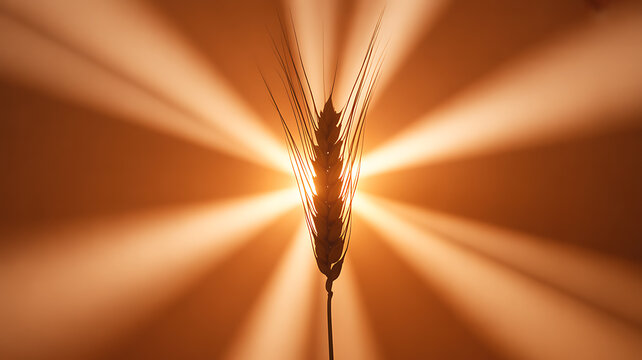 Silhouette of a wheat stalk illuminated by radiant golden light