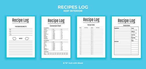 Blank Recipe Book Interior, Editable KDP Template for Food Journal and Cooking Planner