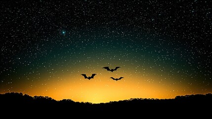 Fototapeta premium Bats in Flight Under Starry Night Sky