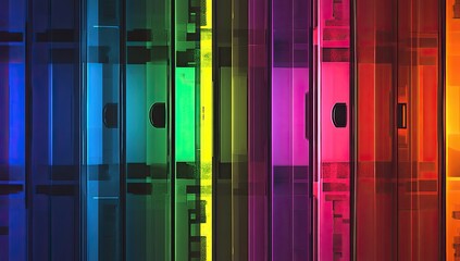VHS noise texture, a vibrant palette of green, yellow, blue, purple, red, and orange.