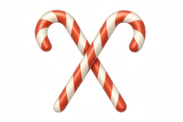 Candy canes forming an x shape, symbolizing christmas, holidays, and festive sweetness, transparent background