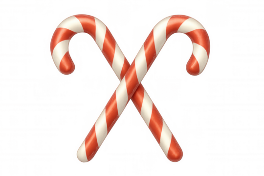 Candy canes forming an x shape, symbolizing christmas, holidays, and festive sweetness, transparent background