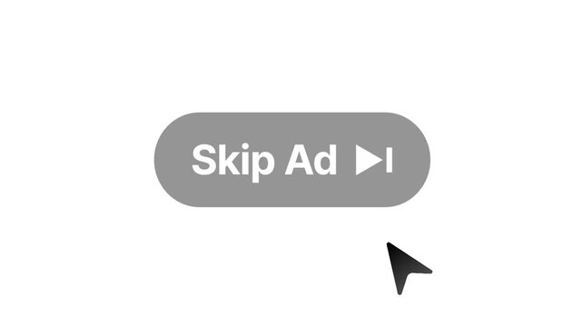skip ad button animation skip advertisement 4k animation black and white skip ad click or pointer animation on white background	