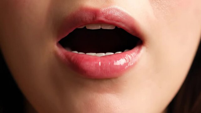 Close up of a womans mouth with tongue sticking out.