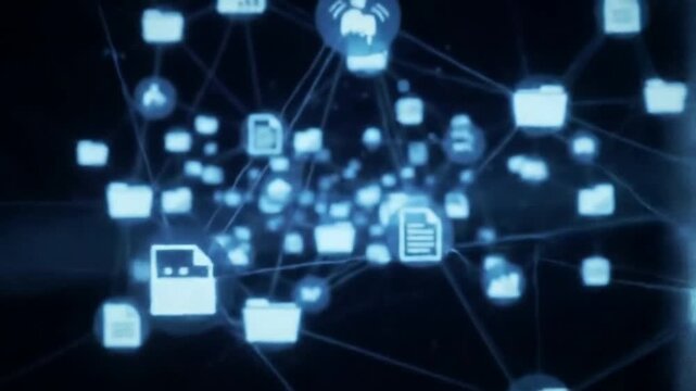 Futuristic Digital Data Network with Glowing Blue Icons