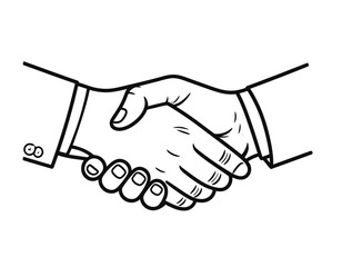 Fototapeta premium Illustration of a handshake between two people, symbolizing agreement or partnership in black and white.
