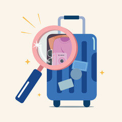 vector illustration of passenger scan luggage before boarding, a suitcase for travel. 