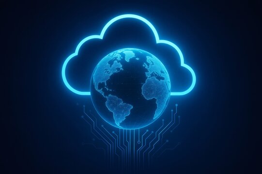 Global network connecting Earth to cloud computing infrastructure