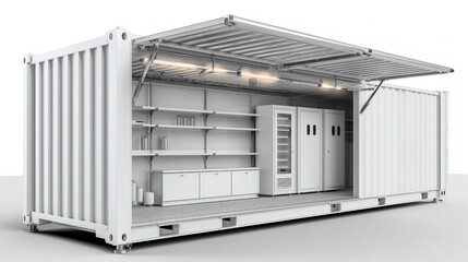 A white container with a door and a refrigerator inside