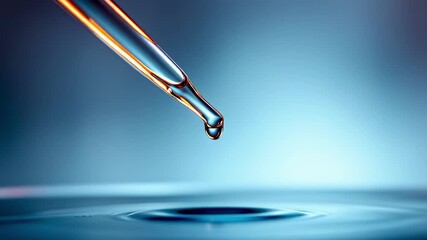 Close-up of a pipette dispensing a drop of liquid - Powered by Adobe