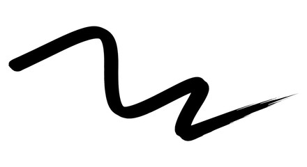 A bold black brush stroke with a dynamic curve, isolated on transparent background, expressing movement and artistic flair