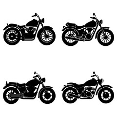 Obraz premium Four motorcycle silhouettes arranged in a square pattern on a white background showing different styles