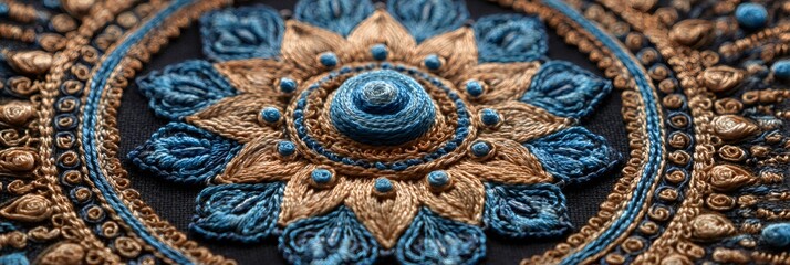 Obraz premium Intricate hand embroidery creating a decorative mandala pattern