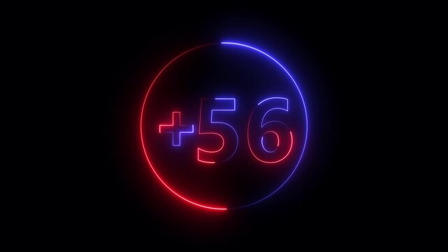 Abstract futuristic 56 timer. Glowing Neon Digits on the black background..