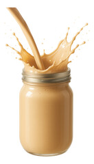 Hazelnut milk in a glass jar with a metal lid, labeled specifically for cappuccinos and latte art.