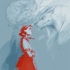 Girl Confronts Sketchy Wolf, Thought Bubble Reveals Fear
