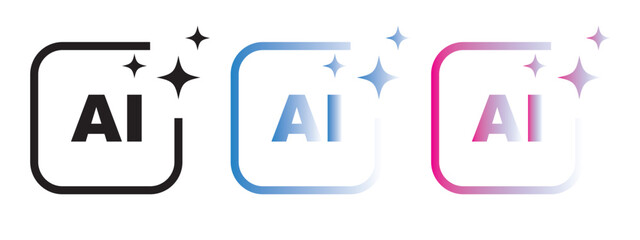 Generative AI stars and sparkles logo icon PNG with colorful flat designs, modern AI symbols for creative tools and tech apps vector illustration