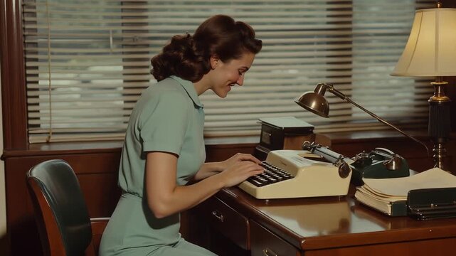 Experience a Vintage Typing Session at a Timeless Classic Office Desk