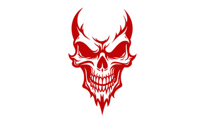 t-shirt design Fiery red skull icon with horns symbolizing danger and the macabre isolated on transparent background