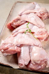 Close-up of raw chicken wings on plate